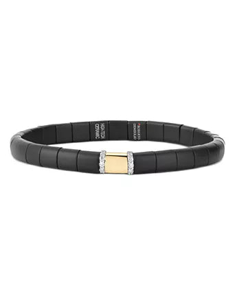 Demeglio 18K Yellow Gold, Diamond & Black Ceramic Pura Women's Stretch Bracelet