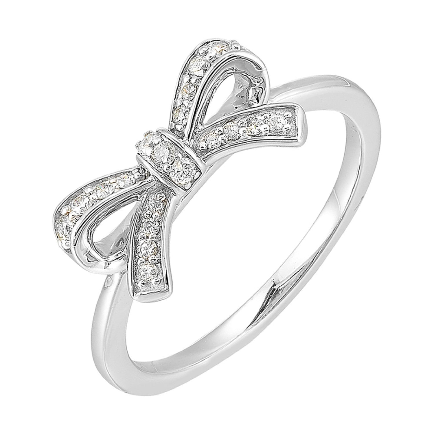 HOLIDAY GIFT GUIDE - 13c- 10k white GOLD 1/7CTW Diamond bow ring