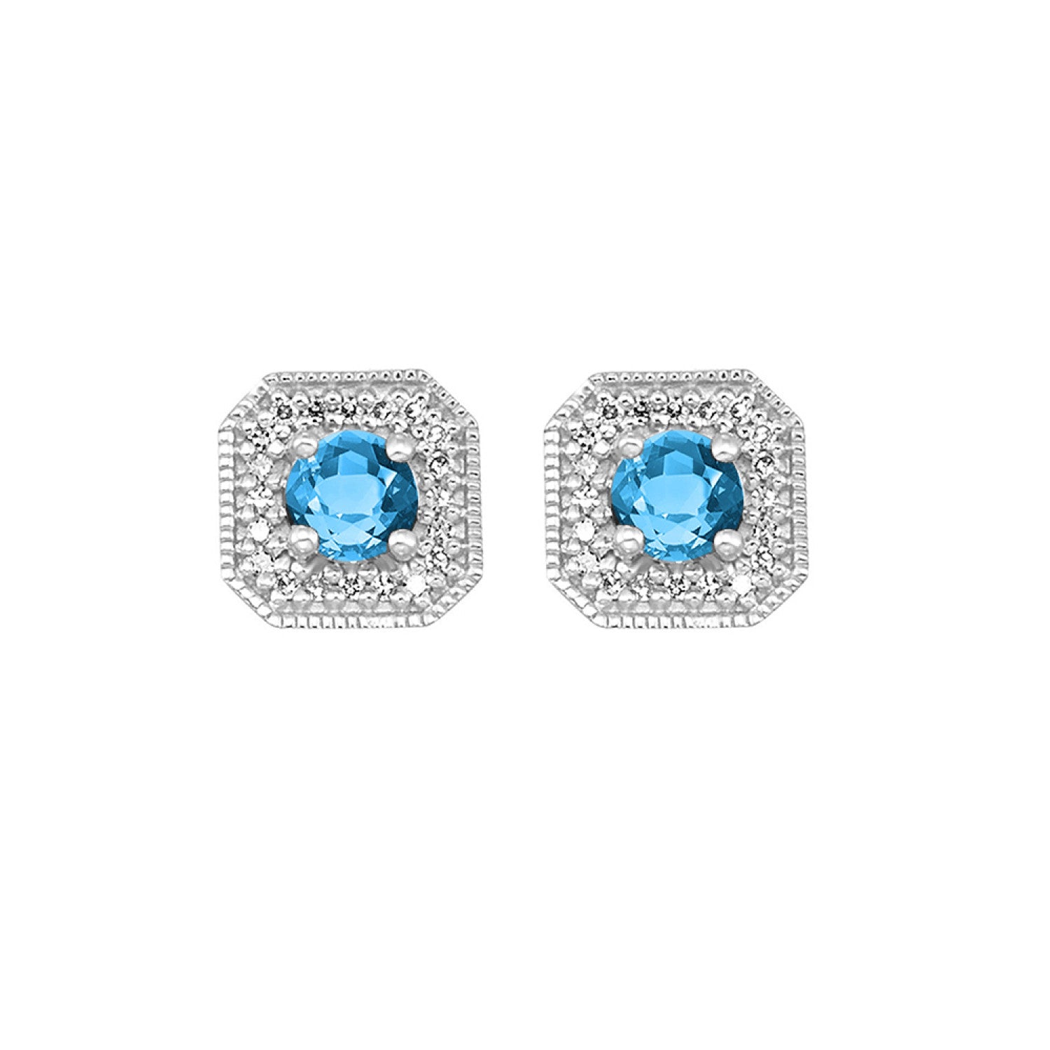 HOLIDAY GIFT GUIDE - 14b- 10K white GOLD blue topaz and diamond earrings