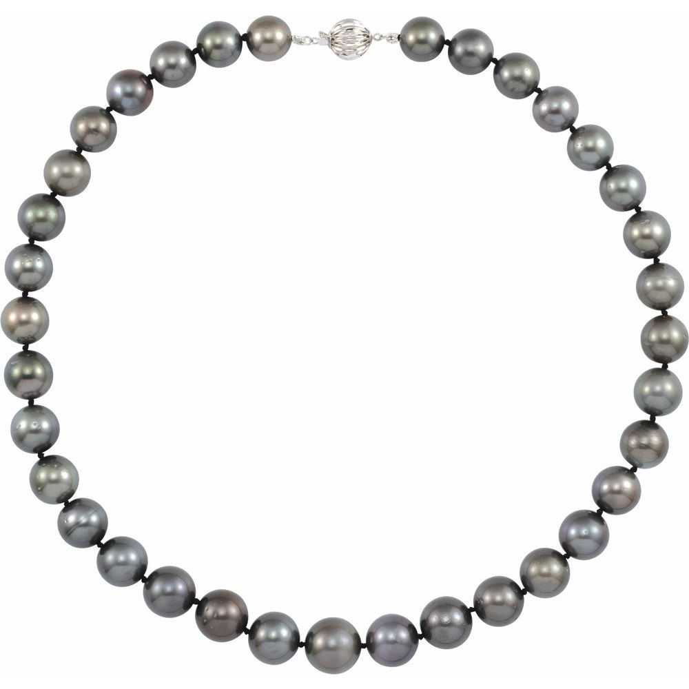 14K White Gold 18 Inch 8-10mm Graduated Tahitian Pearls