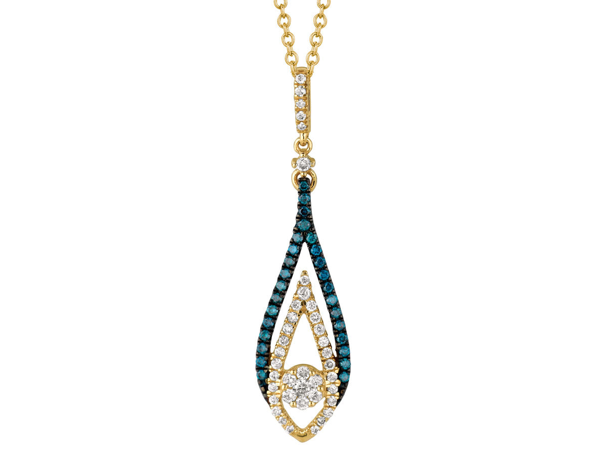 14K Yellow Gold White and Blue Diamond Necklace