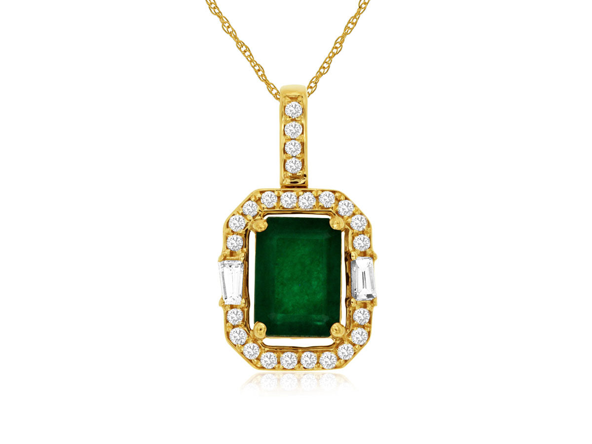 14K Yellow Gold Emerald and Diamond Pendant