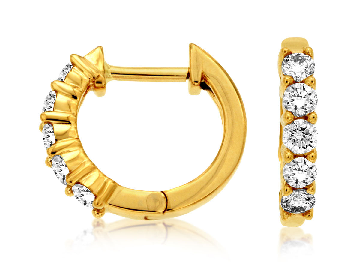 14K Yellow Gold 12MM Diamond Hoops