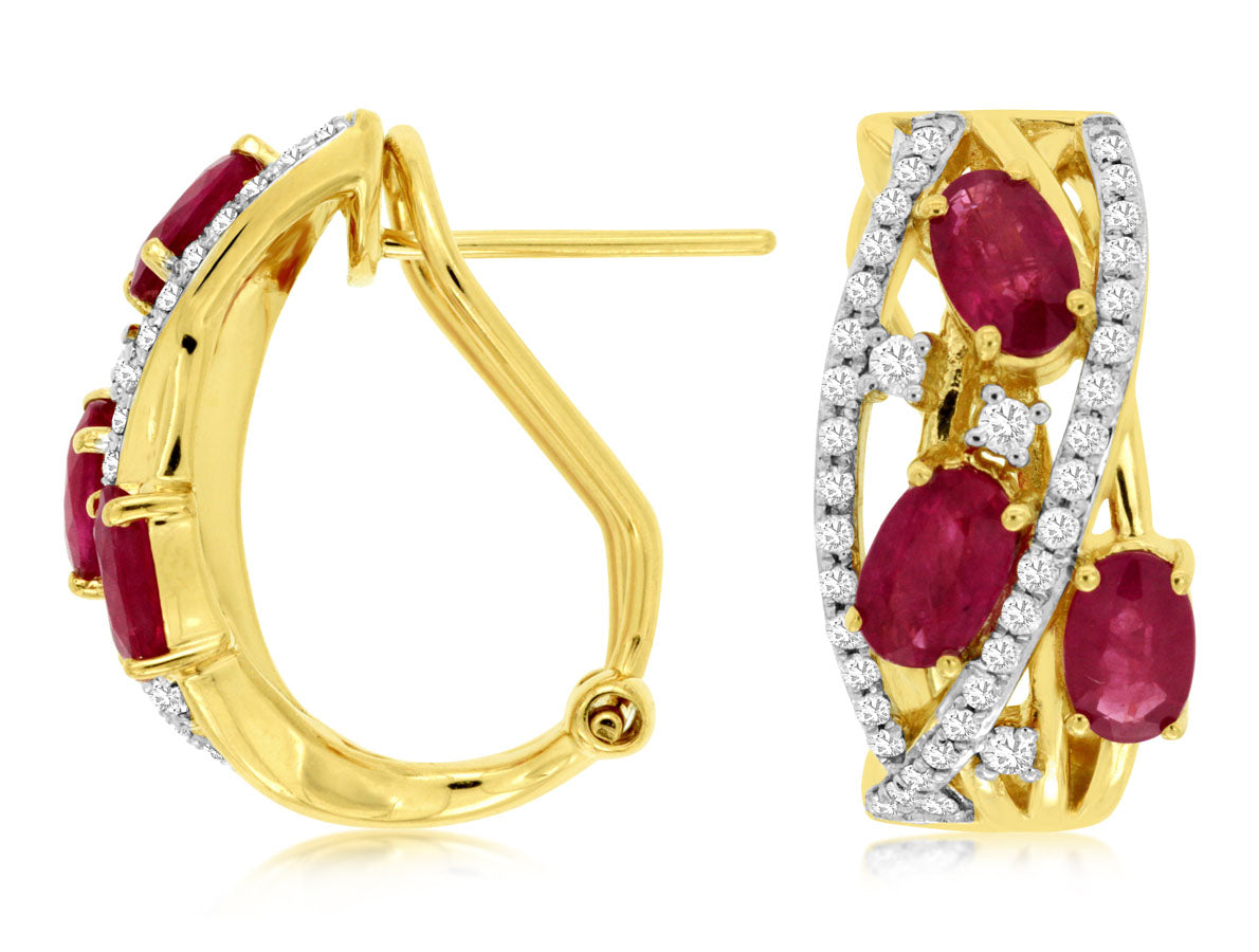 14K Yellow Gold Ruby and Diamond Earrings