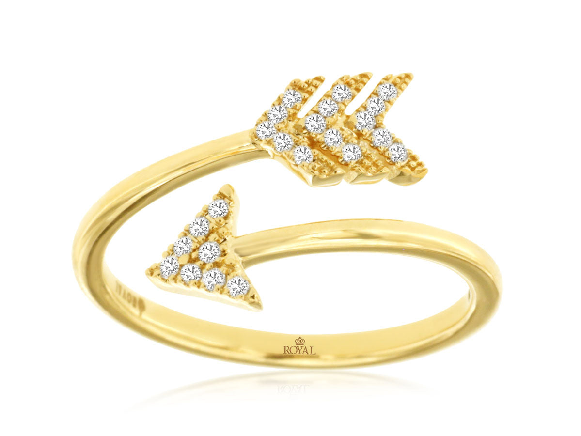 14K Yellow Gold Diamond Arrow Ring