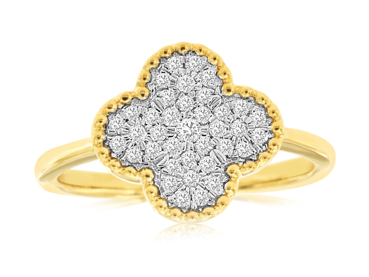 14K Yellow Gold and Diamond Cloverleaf Ring