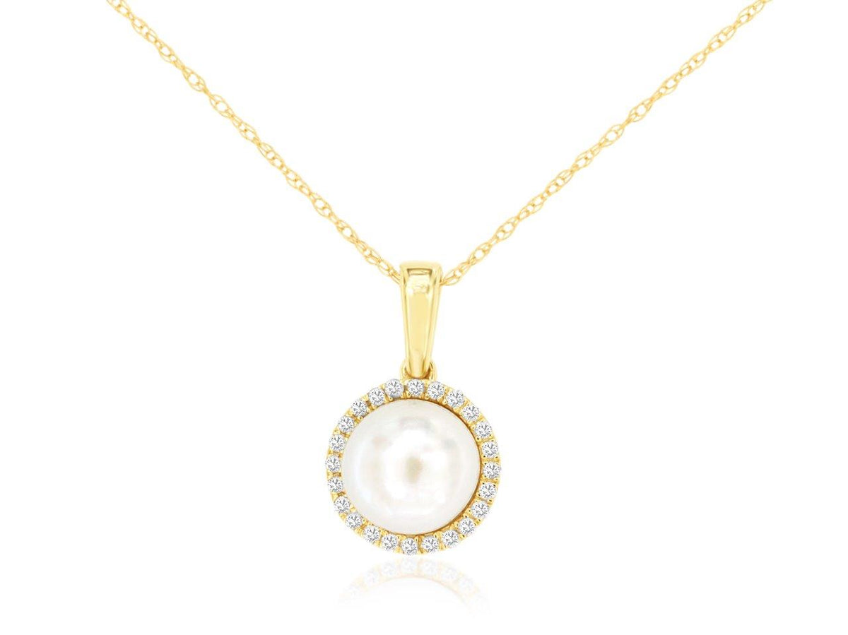 14K Yellow Gold and Diamond Pearl Necklace