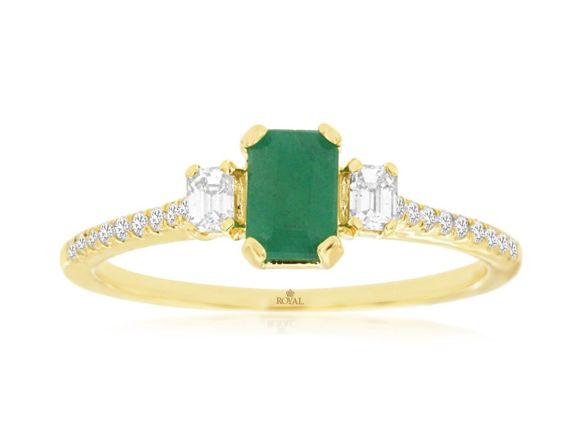 14K Yellow Gold Emerald and Diamond Ring
