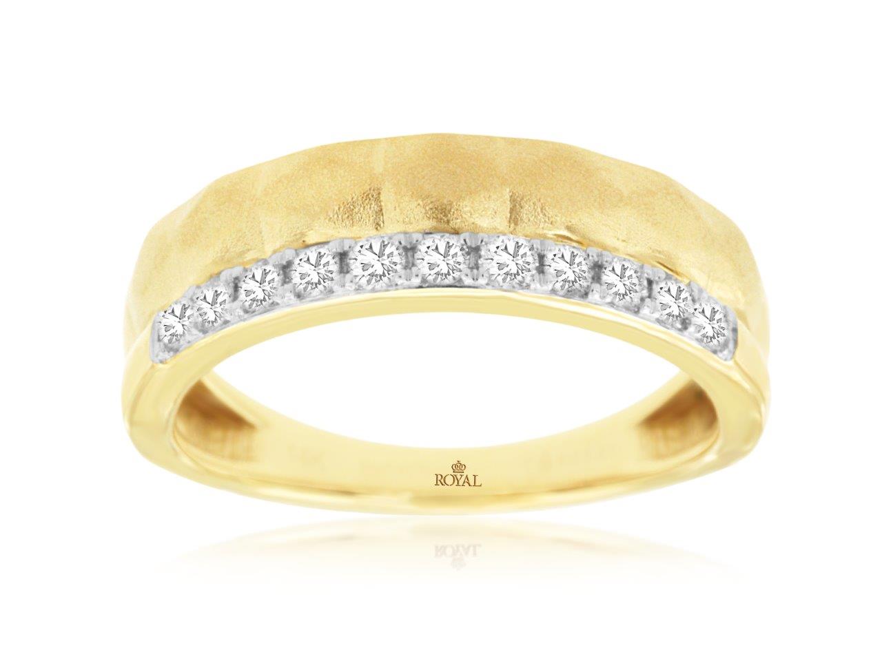 Yellow Gold and Diamond Hammered Ring