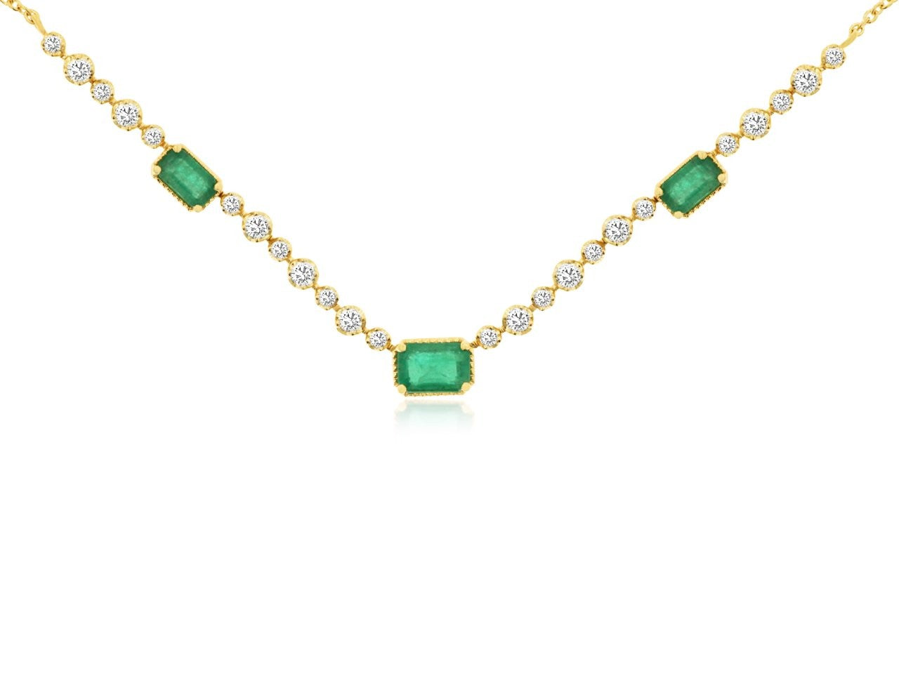 Gold Chain Necklace with Diamonds and Emeralds