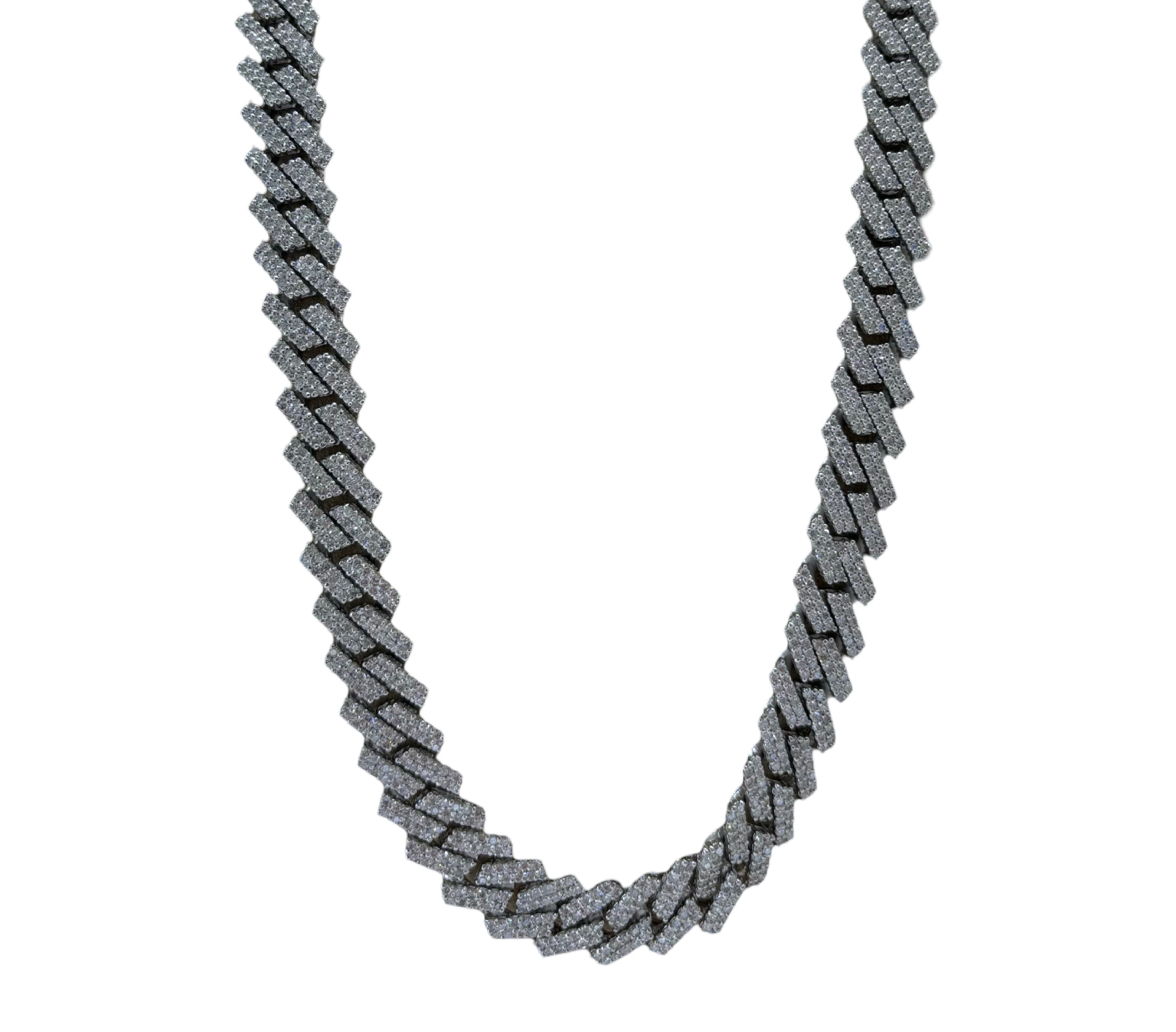 10K White Gold 22 inch 30CTW 13mm Cuban Link Chain
