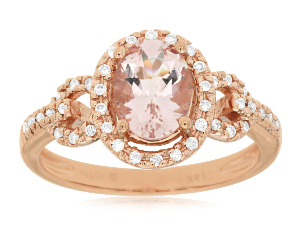 14K Rose Gold Morganite and Diamond Ring