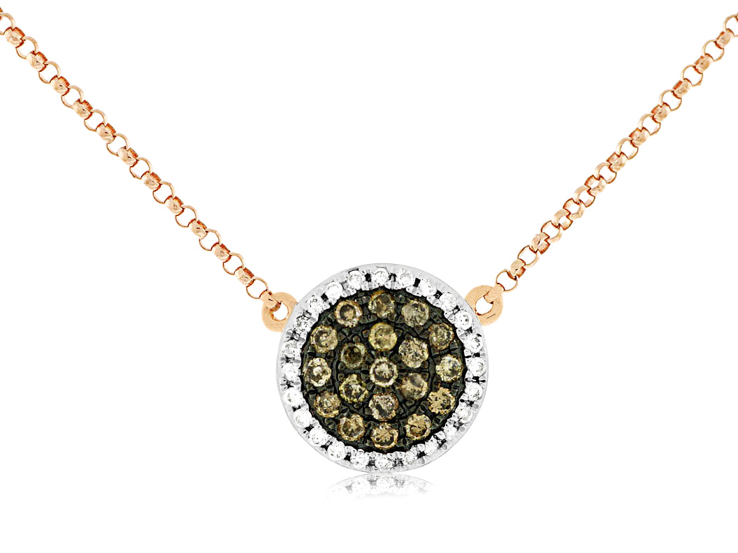 14K Rose Gold Brown and White Diamond Necklace with Chain