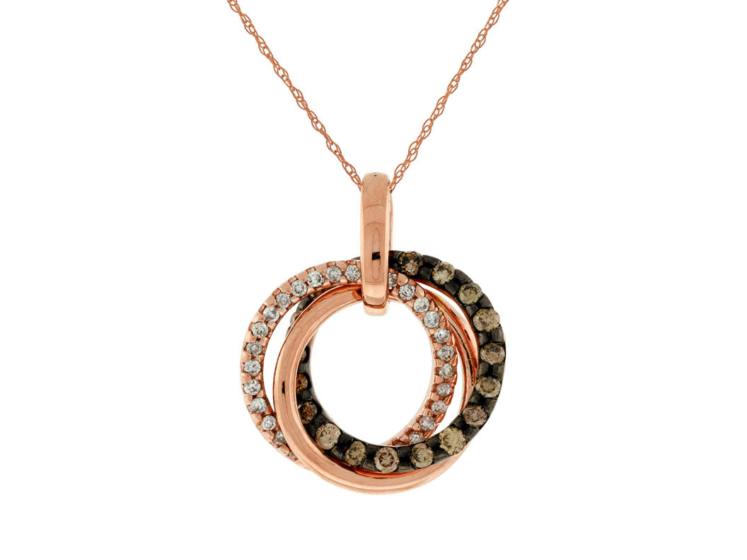 14K Rose Gold Pendant with Brown and White Diamonds