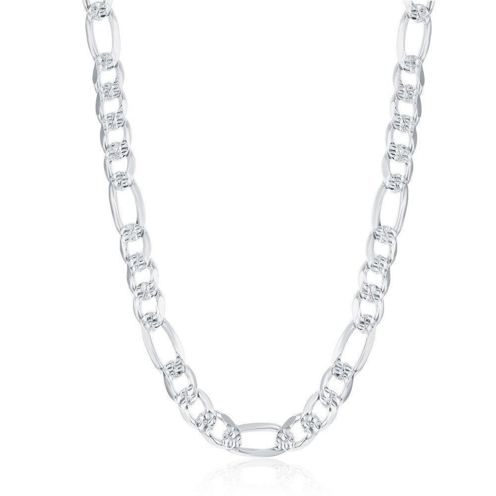 Men's Stirling Silver Pave Figaro Chain