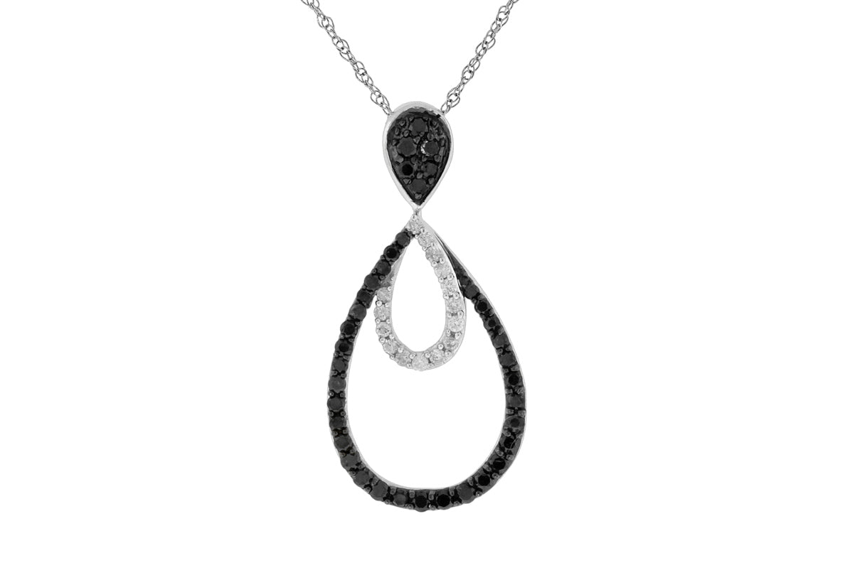 14K White Gold, Black and White Diamond Necklace