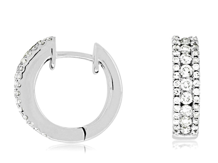 14K White Gold and Diamond Hoops