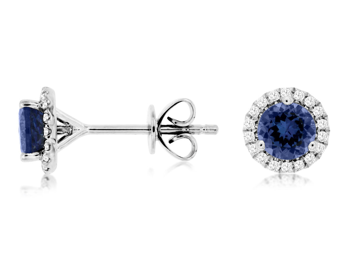 14K White Gold Tanzanite and Diamond Stud Earrings