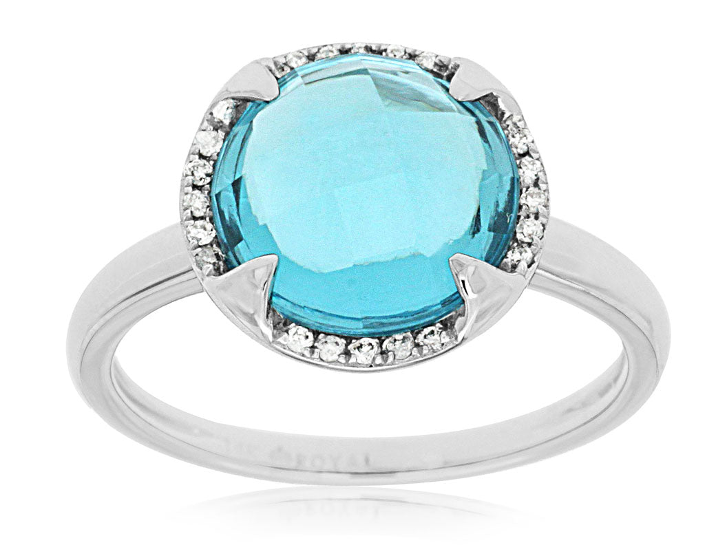 14K White Gold Blue Topaz and Diamond Ring