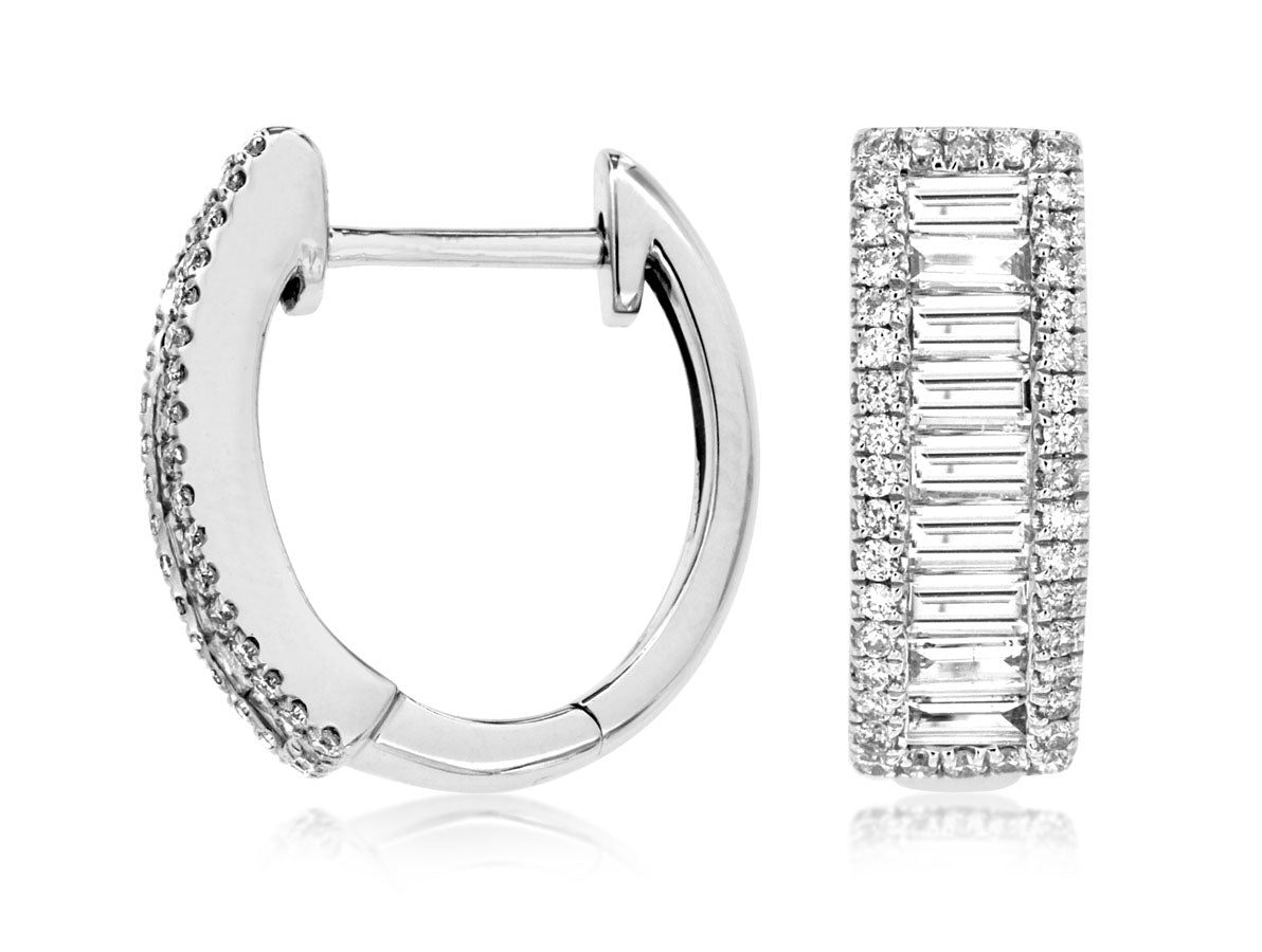 14K White Gold and Diamond Hoop Earrings