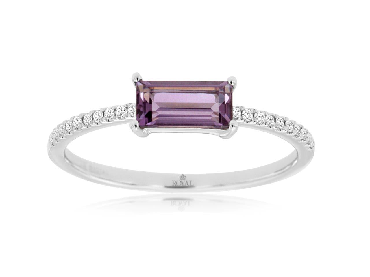 14K White Gold Amethyst and Diamond Ring