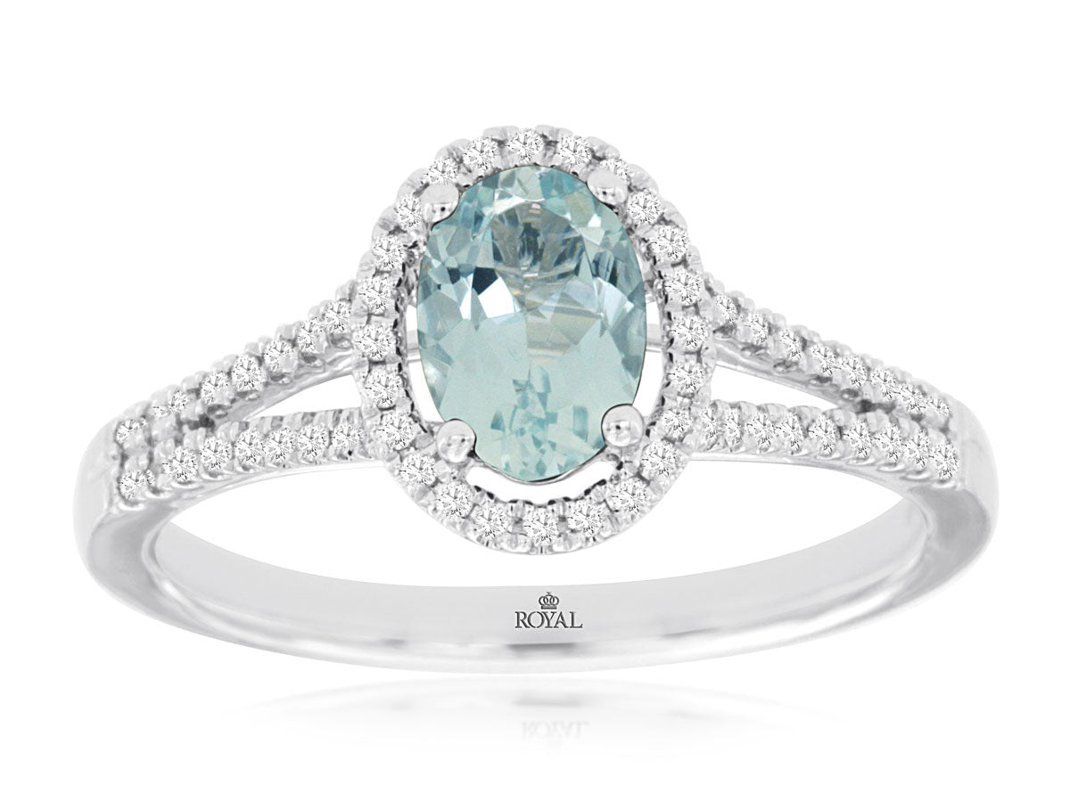 14K White Gold Aquamarine and Diamond Ring