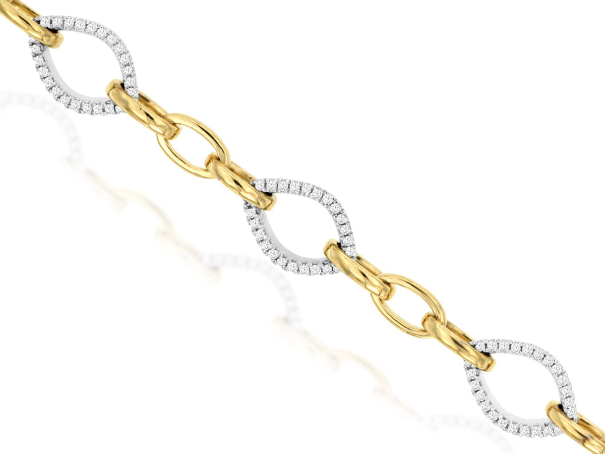 14K White and Yellow Gold Bracelet with White Diamonds