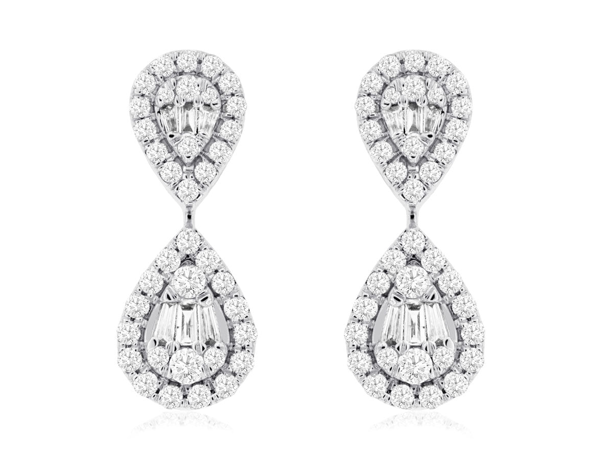 14K White Gold Diamond Drop Earrings