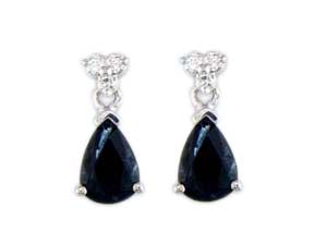 14K White Gold Sapphire and Diamond Dangle Earrings