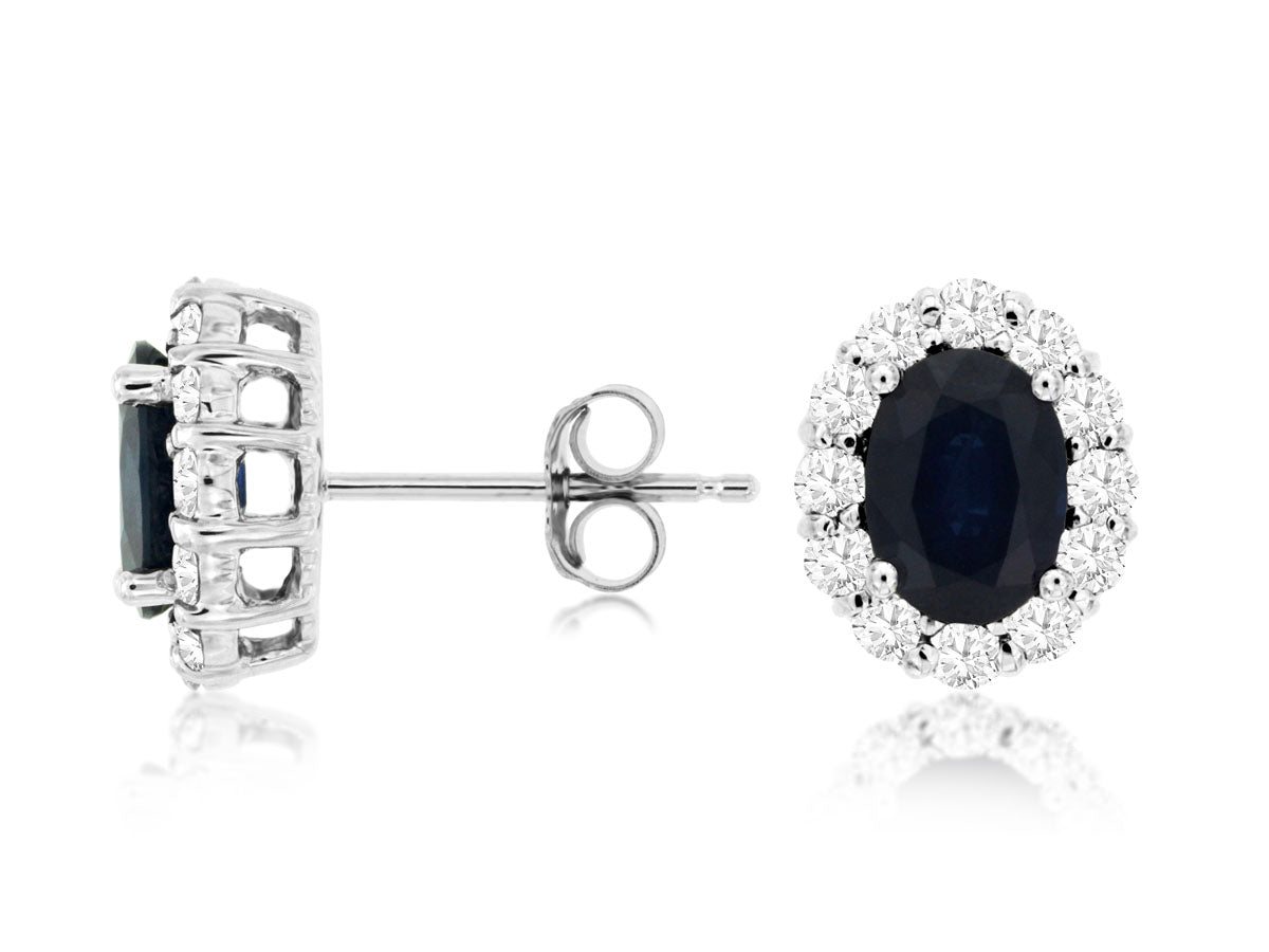 14K White Gold Sapphire and Diamond Halo Studs