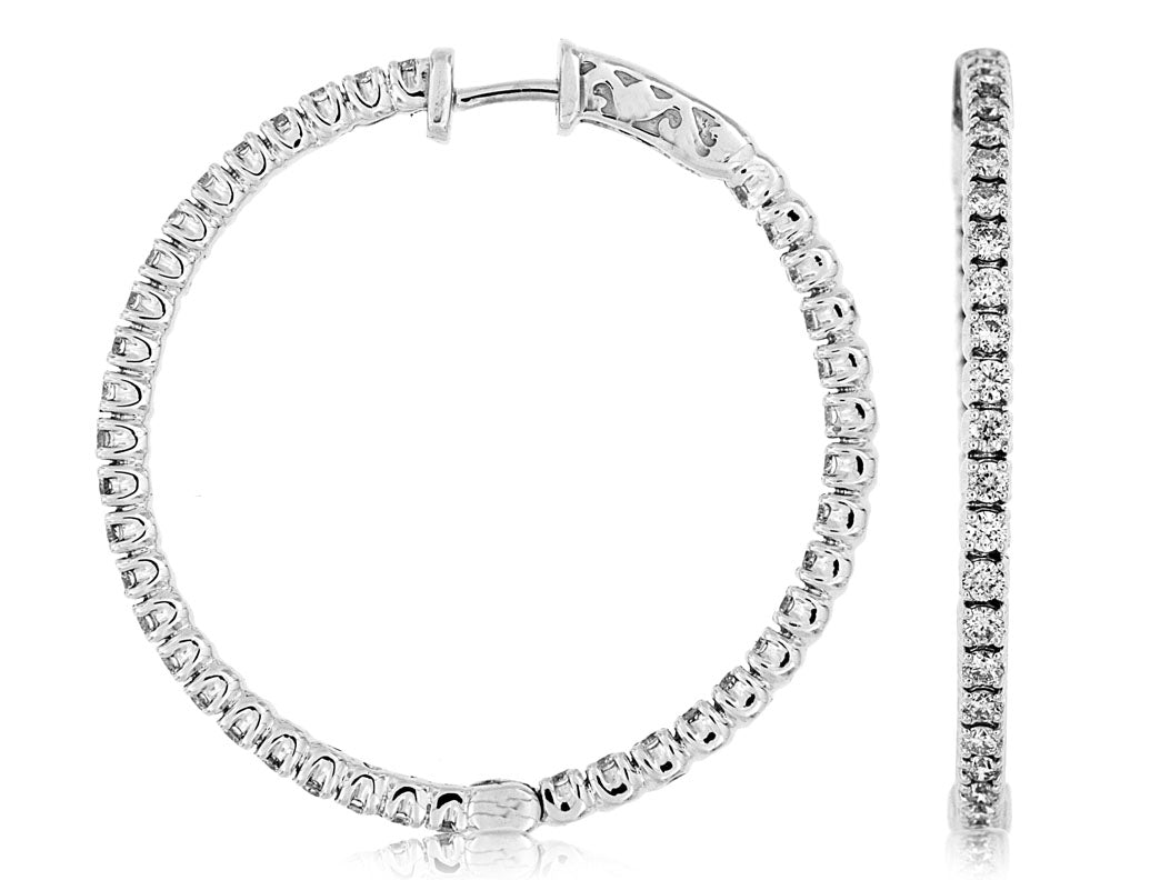 14 K White Gold 34MM Inside Out Diamond Hoops