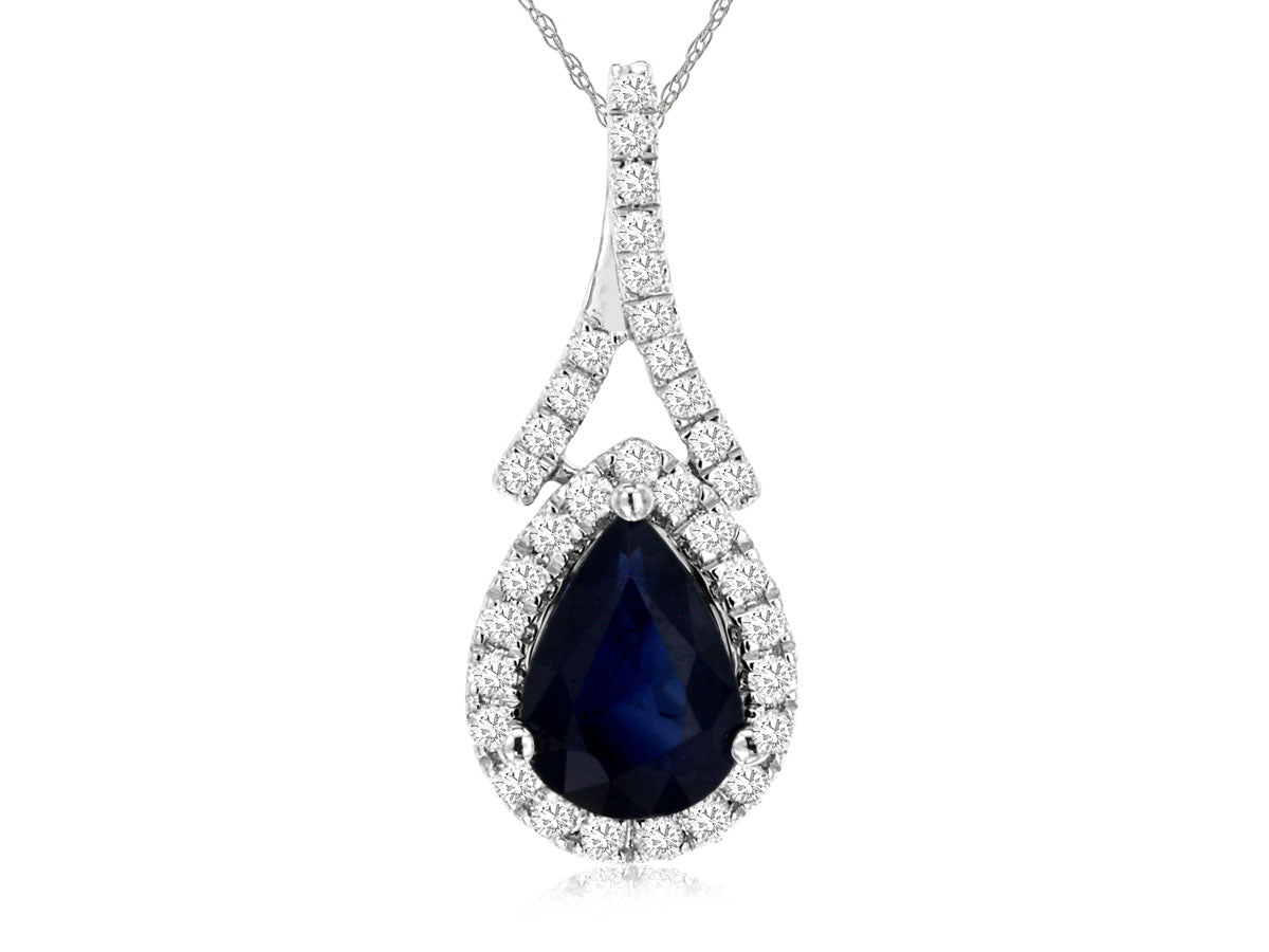 14K White Gold Sapphire and Diamond Pendant