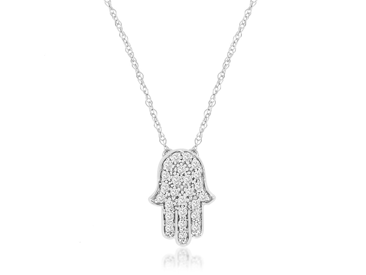 14K White Gold Hamsa Diamond Pendant