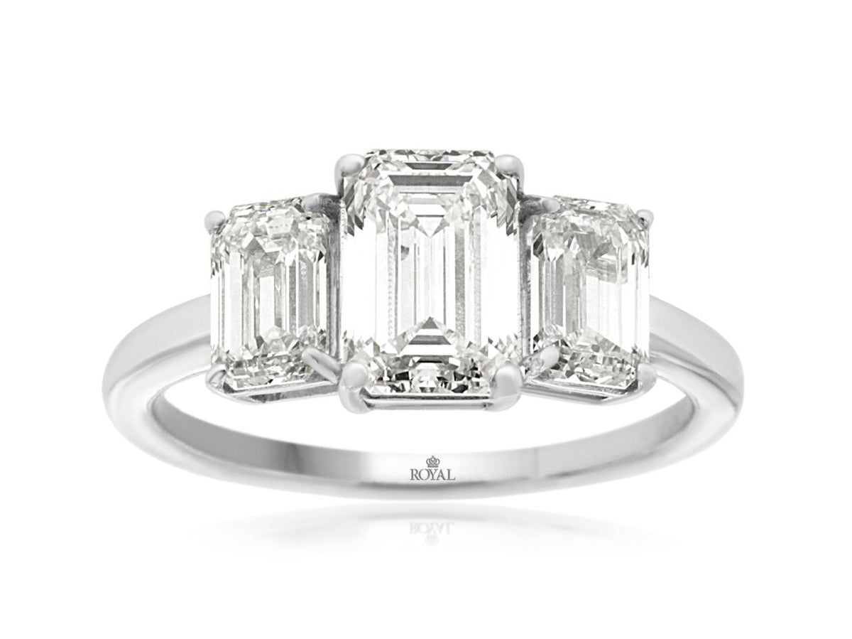 14K White Gold Three Stone Diamond Ring