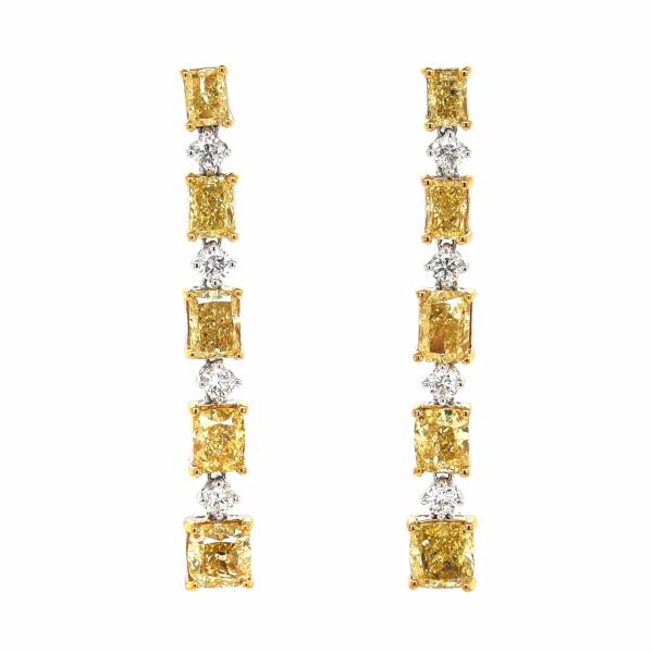 18KTT 5.01CTW Yellow And White Diamond Dangle Earrings