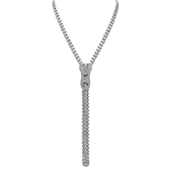 18k White Gold 7.27ctw Zipper Necklace