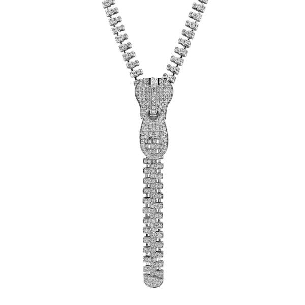 18k White Gold 7.27ctw Zipper Necklace