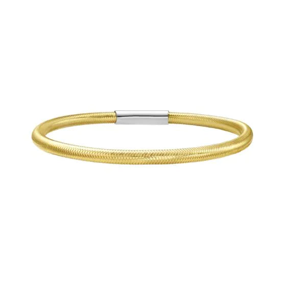 Yellow Gold Over Silver Basketweave Stretch Bangle