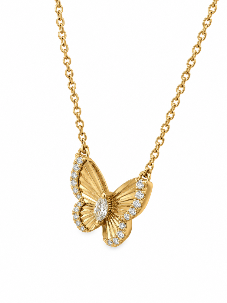 14K YELLOW GOLD DIAMOND BUTTERFLY PENDANT WITH CHAIN