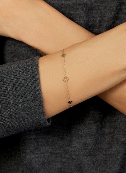 14 K Gold Alternating Clover Bracelet