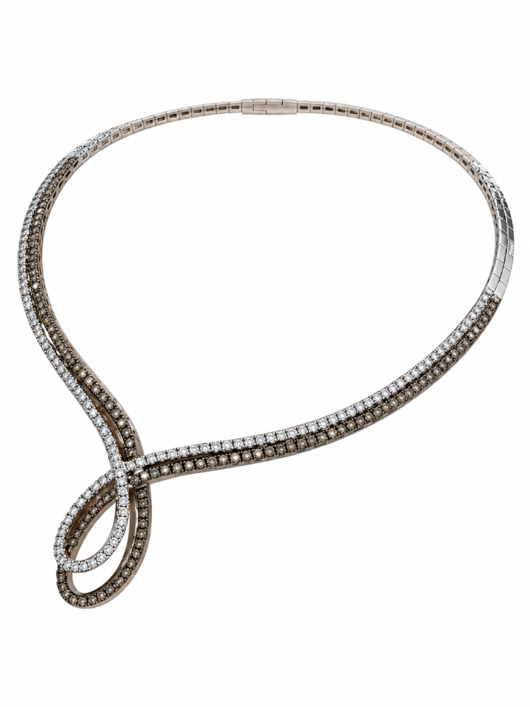 14K WHITE GOLD WHITE AND BROWN DIAMOND NECKLACE