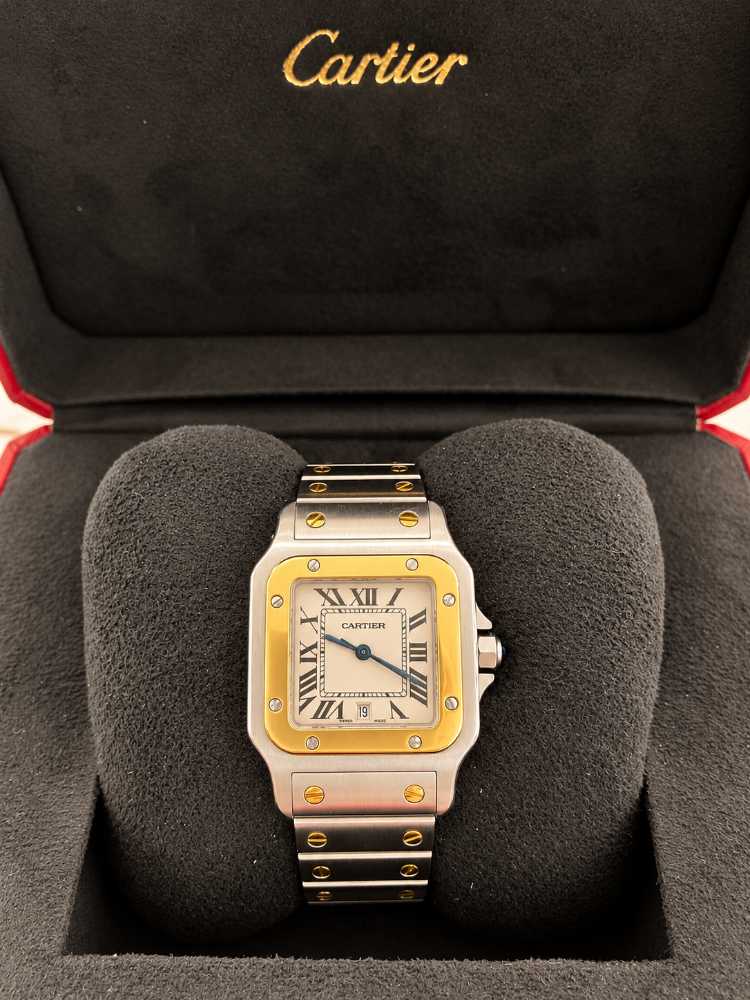 CARTIER SANTOS GALBEE TWO-TONE 18K YELLOW GOLD AND STAINLESS-STEEL QUARTZ WATCH1566