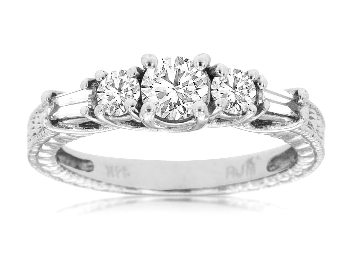 14K WHITE GOLD DIAMOND THREE-STONE ENGAGMENT RING