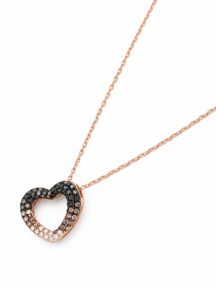 14K ROSE GOLD COLORED AND WHITE DIAMOND HEART PANDANT NECKLACE.