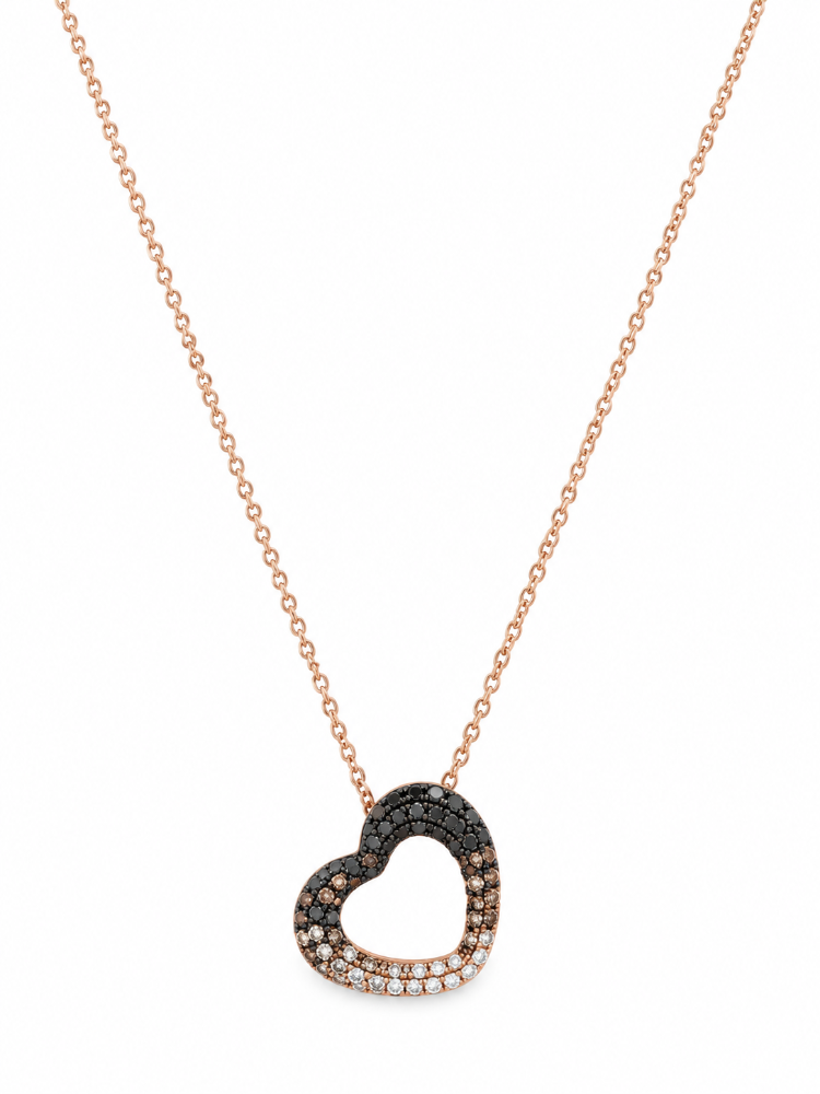 14K ROSE GOLD COLORED AND WHITE DIAMOND HEART PANDANT NECKLACE.