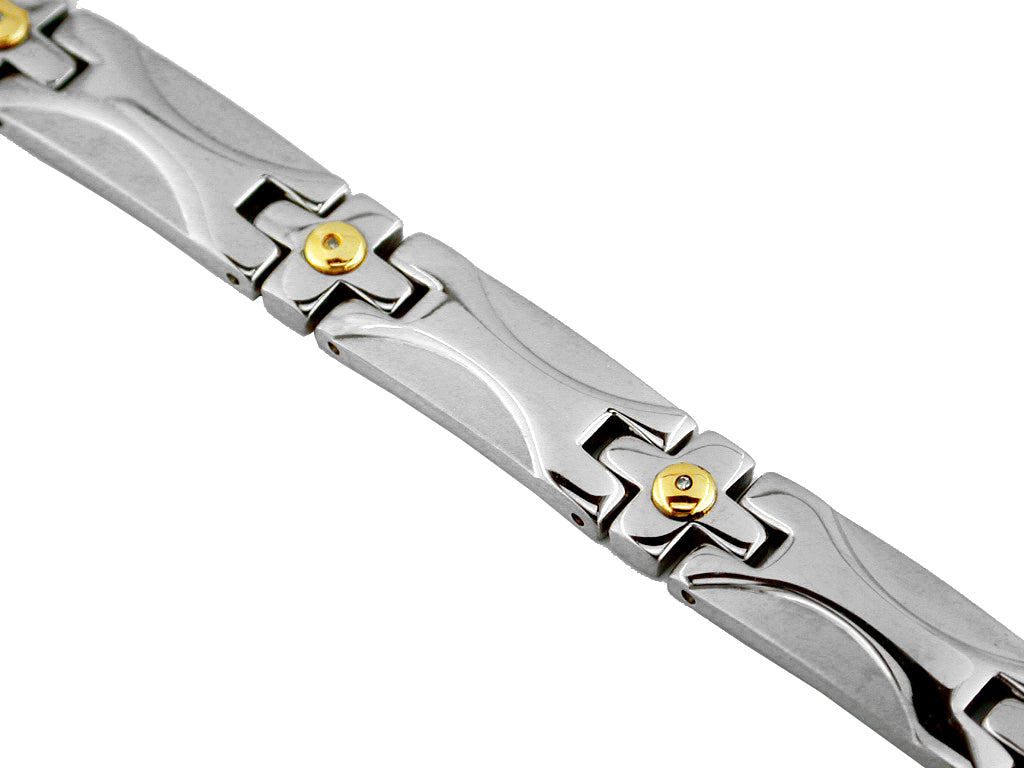 STANLESS STEEL AND 14K GOLD DIAMOND BRACELET