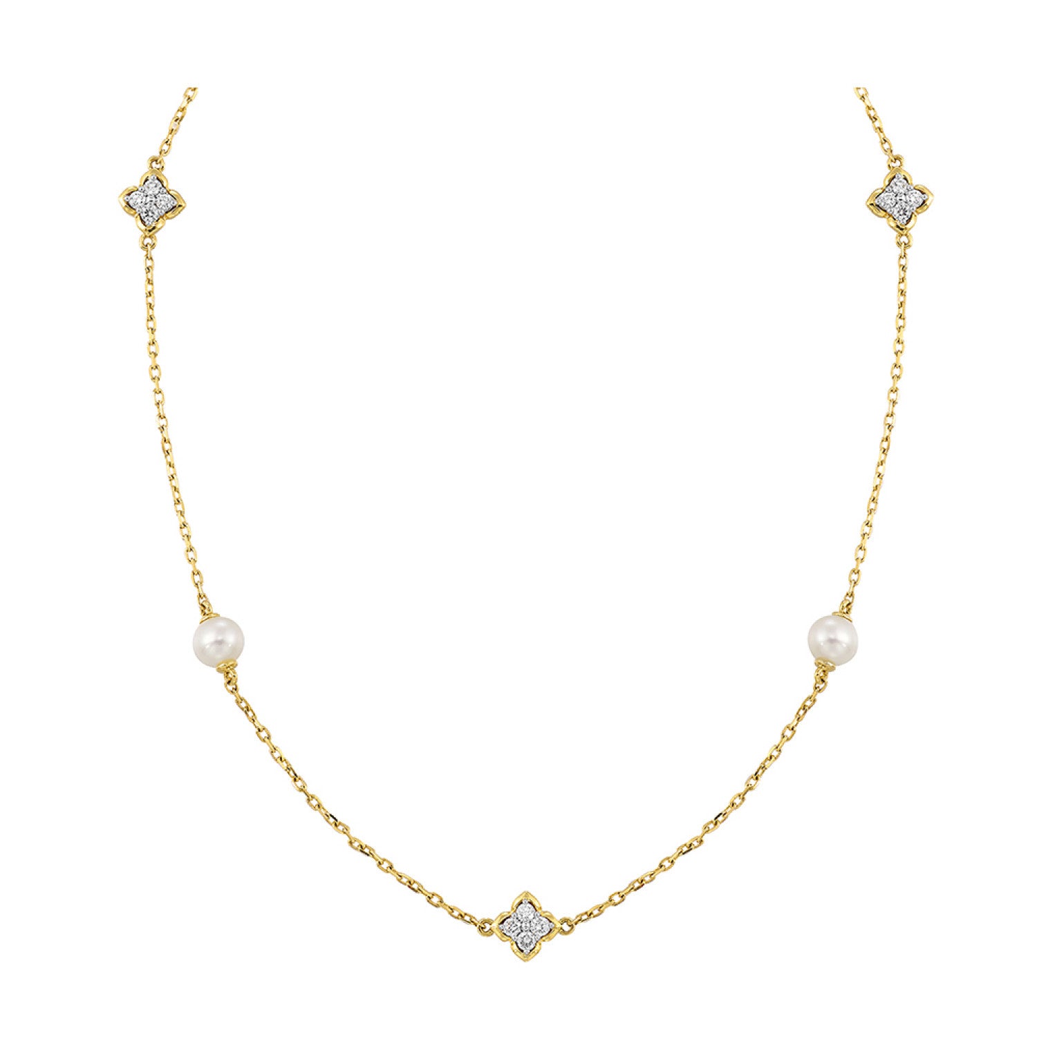 HOLIDAY GIFT GUIDE - 14K YELLOW GOLD 1/6CTW Diamond and pearl necklace