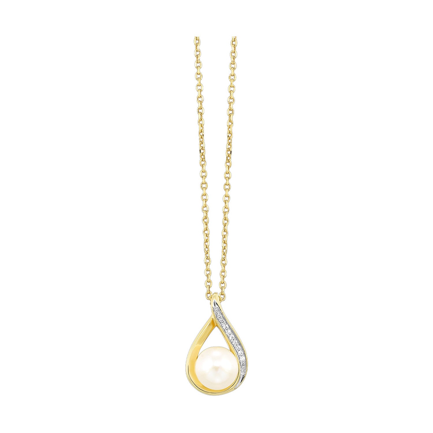 HOLIDAY GIFT GUIDE - 8f - 14K YELLOW GOLD 1/50CTW Diamond and pearl pendant