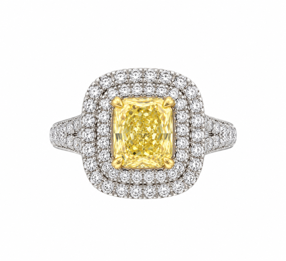 PLATINUM AND 18K YELLOW GOLD FANCY INTENCE YELLOW DIAMOND RING