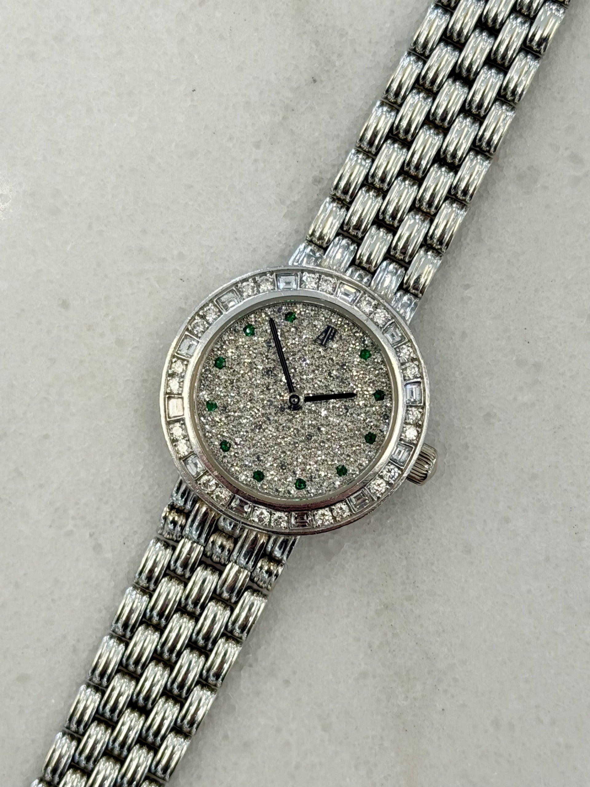 Audemars Piguet White Gold Joaillerie Factory Set Diamond & Emerald Watch Ref. 79315BC